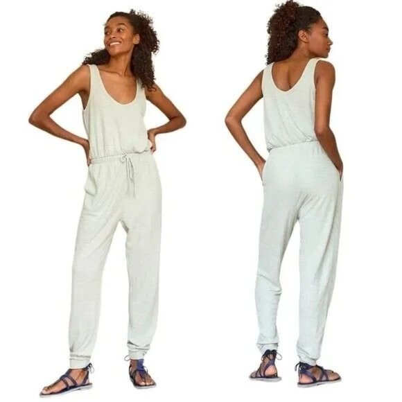 Free People Bicoastal Sea Glass Green Drawstring Sleeveless Jumpsuit - Picture 1 of 5
